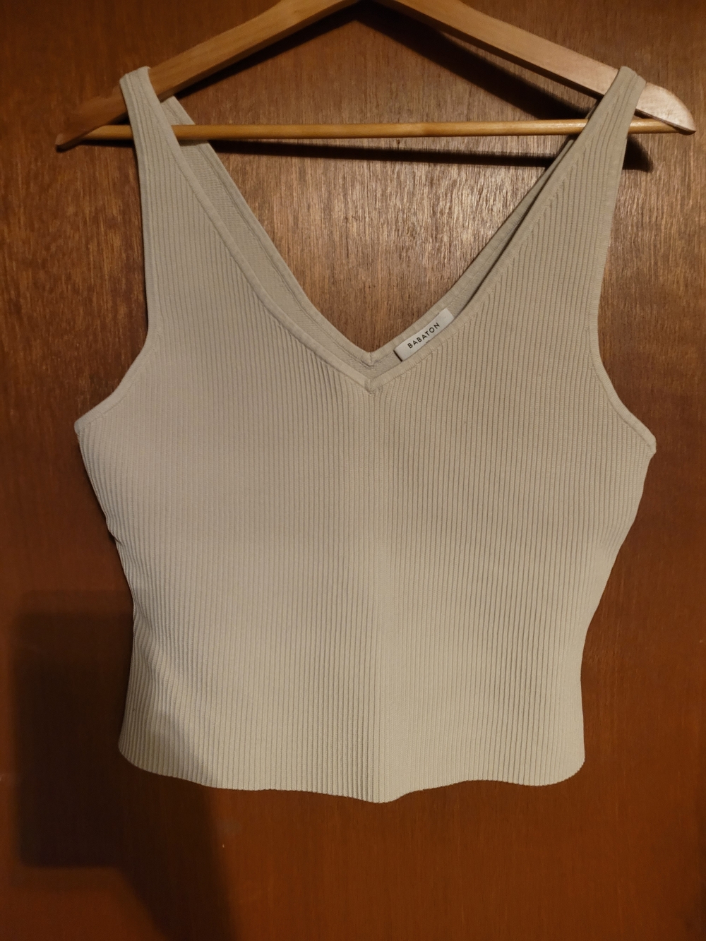 Babaton Ribbed V-Neck Tank Top in Light Tan